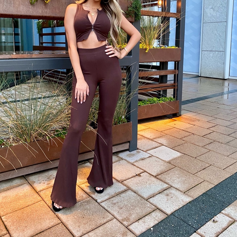 Alexa and Camille Snatched Pant Set- Chocolate